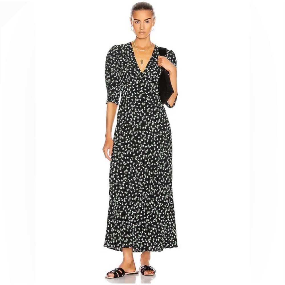 RIXO Black Maxi Dress with White Floral Print